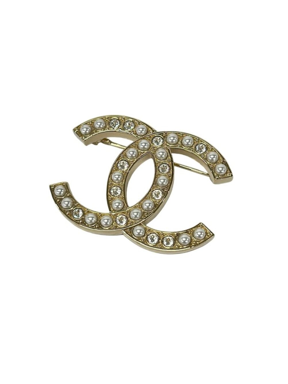 Chanel Brooch White Gold CC Logo